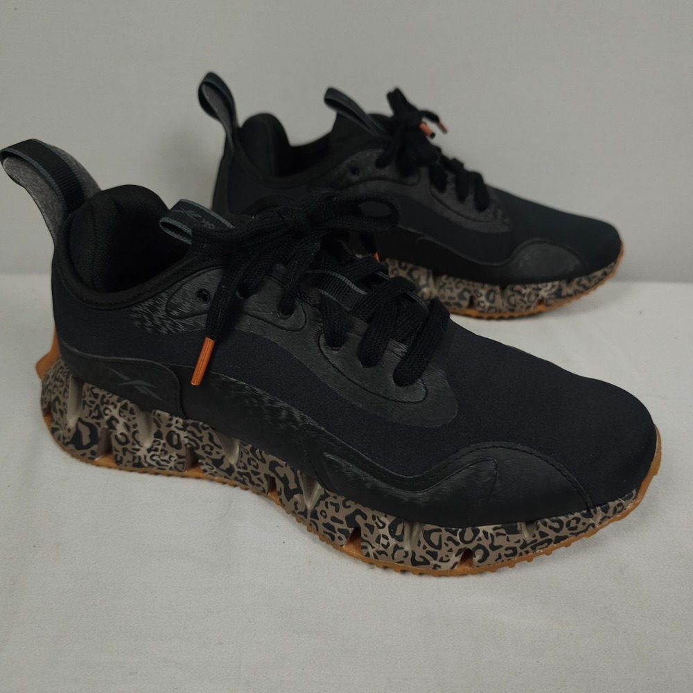Reebok Zig Dynamica Shoes Women Size 8 Black Brown Leopard Animal Print Running